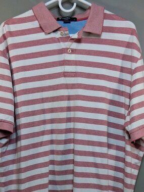 Cremieux Classics Mens XL Polo Shirt Red White Striped Short Sleeve Pique Cotton